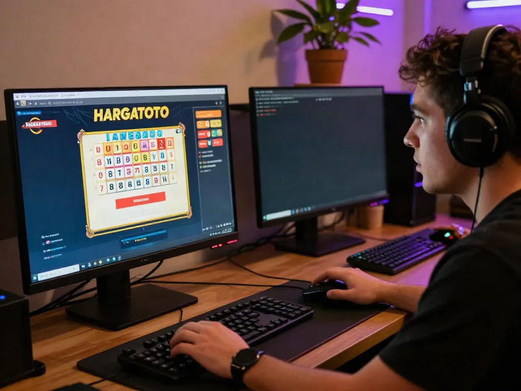 Engaging user on HARGATOTO platform showcasing online lottery gaming.