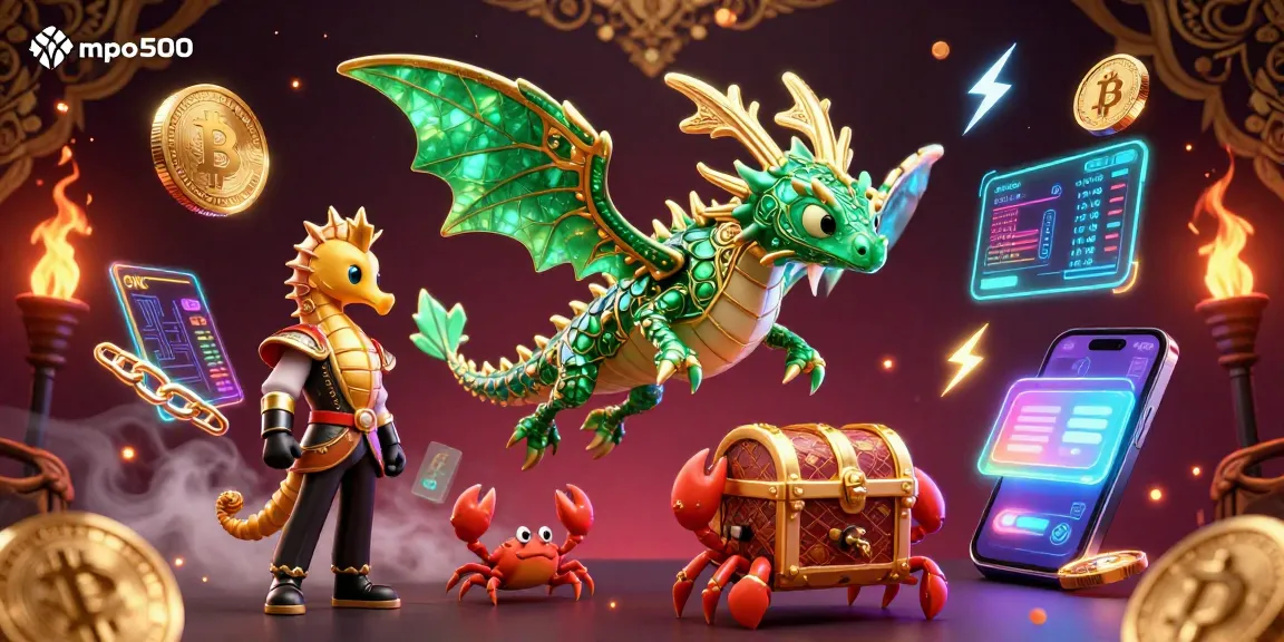 Engage with mpo500 in a thrilling underwater crypto adventure featuring a majestic sea dragon and treasure chest.