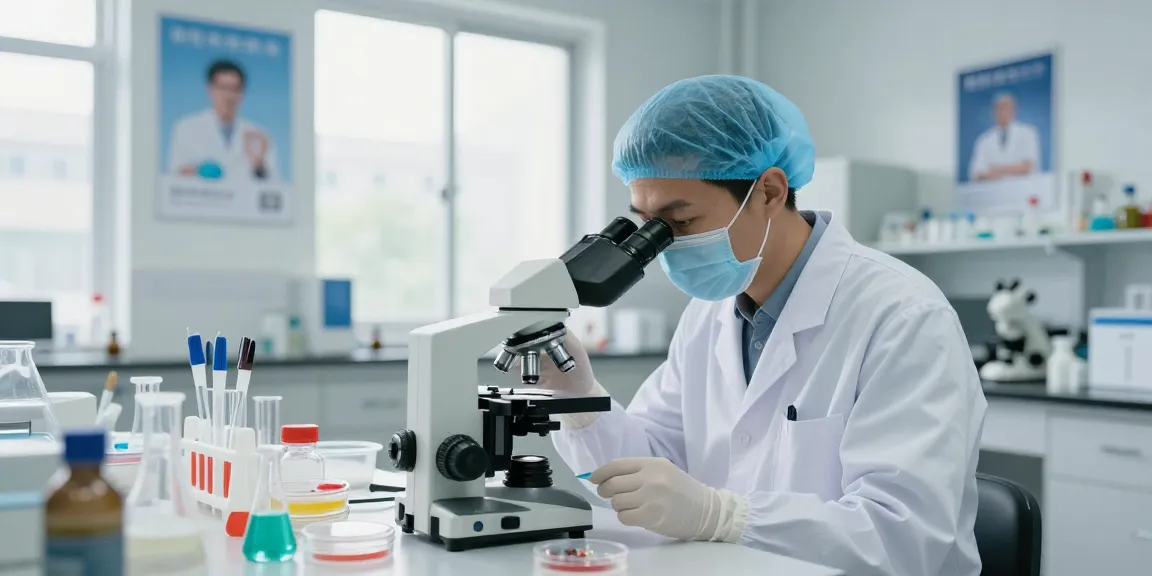 Deus Medical professional analyzing samples in a modern lab.