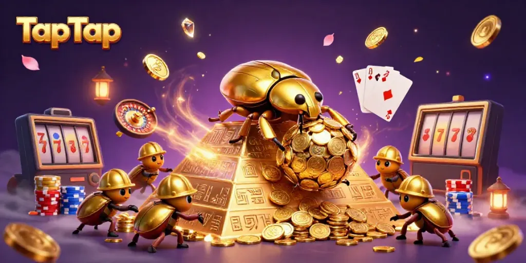 Experience winning moments with TapTap in a vibrant 3D casino world filled with golden coins and games.