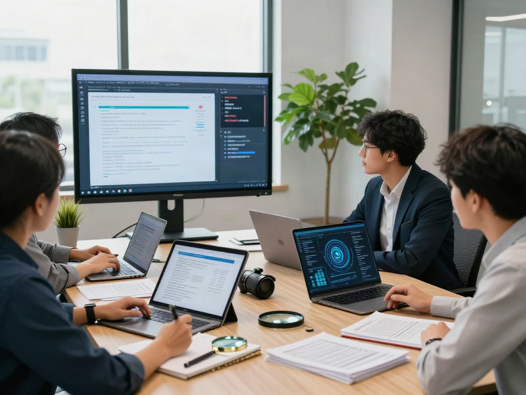 Team reviewing document fraud detection solution strategies in a modern office.