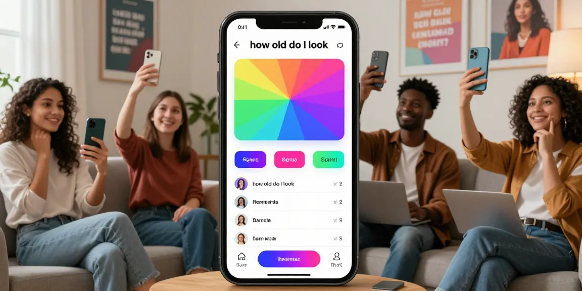 Users engaging with the how old do I look app on smartphones and laptops, showcasing age estimates in a friendly home environment.