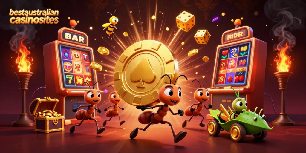 Experience exciting online roulette with bestaustraliancasinosites, featuring vibrant casino elements and characters.
