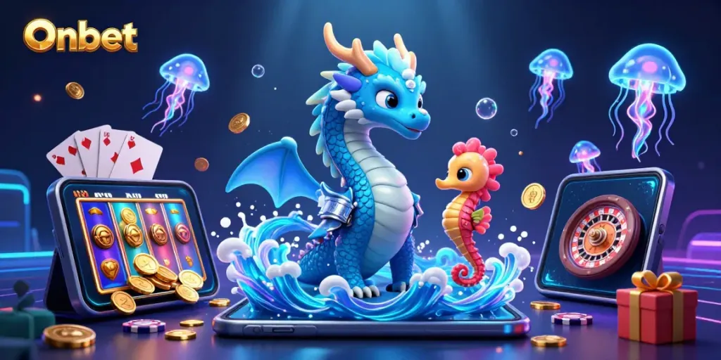 Experience thrilling wins at Onbet with vibrant casino games and enchanting characters in a magical underwater scene.