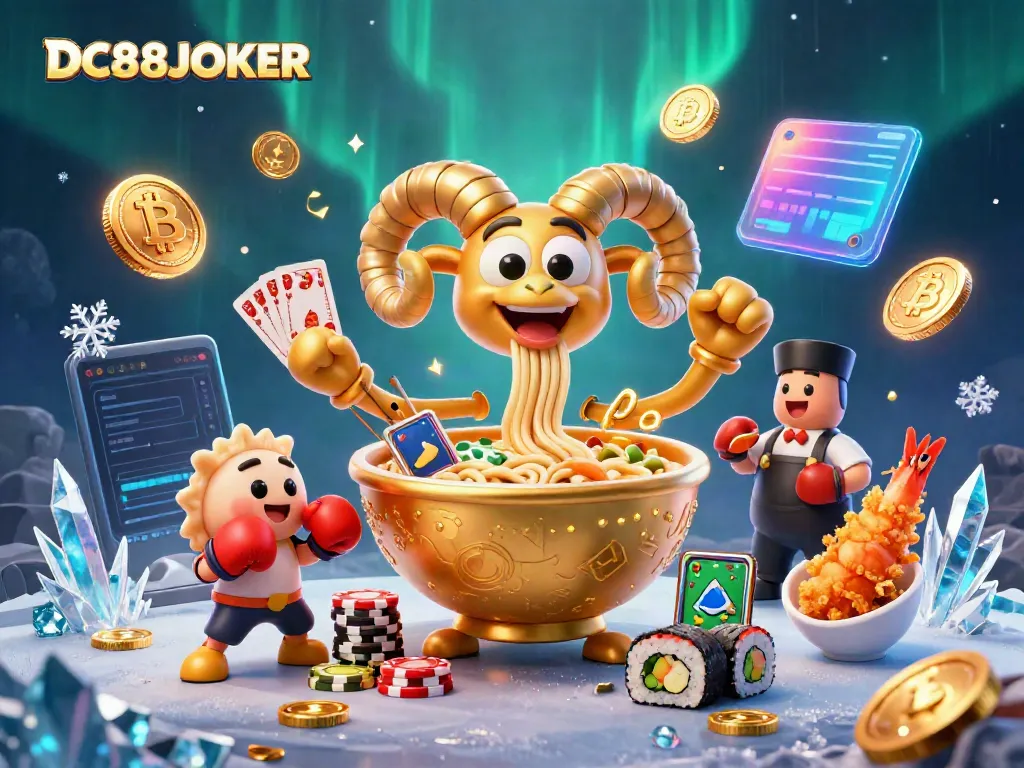 Engage with DC88JOKER's colorful casino scene featuring cartoon characters and crypto elements.