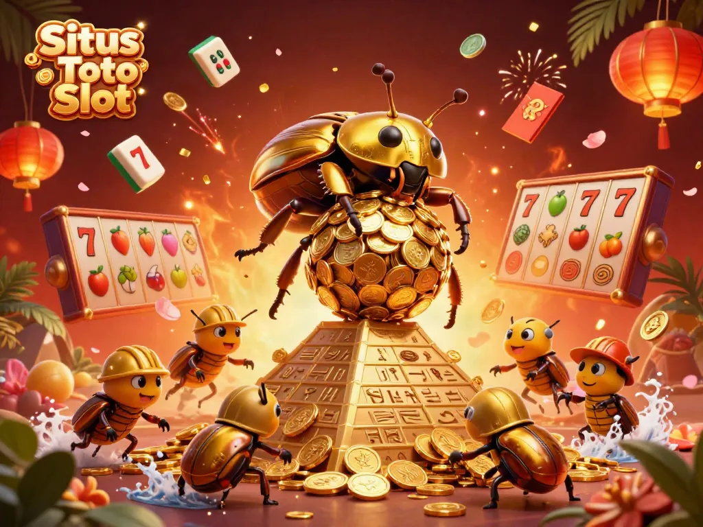 Memenangkan Situs Toto Slot dengan mesin slot yang menggiurkan dan simbol keberuntungan di sekelilingnya.