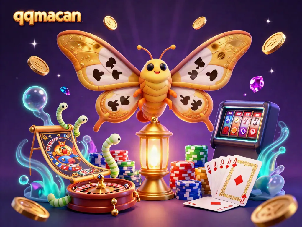Experience the vibrant thrill of qqmacan in this dynamic casino illustration, showcasing games and rewards.