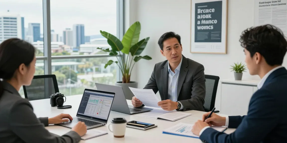 Financial advisor consulting clients in Gold Coast Queensland Australia, showcasing investment strategies in a modern office setting.