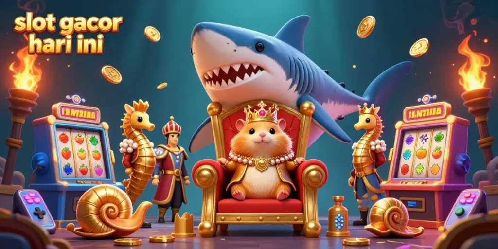 Gambar menampilkan slot gacor hari ini dengan raja hamster emas dan mesin slot berkilau