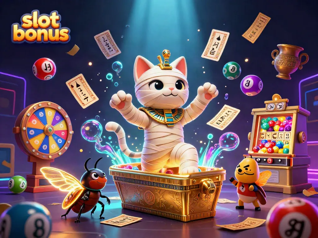 Experience the thrill of a slot bonus with colorful characters and dynamic casino elements.