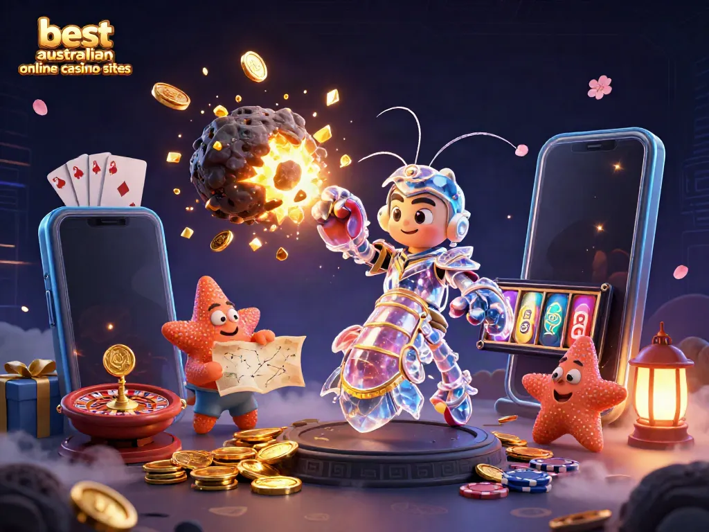 Experience the excitement of the best australian online casino sites with vibrant characters and casino elements.