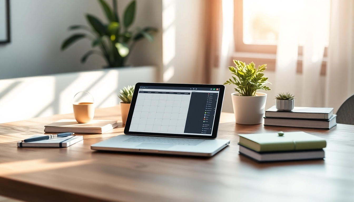 Organize Your Life With AI: A tranquil workspace showcasing a digital planner and plants for productivity.