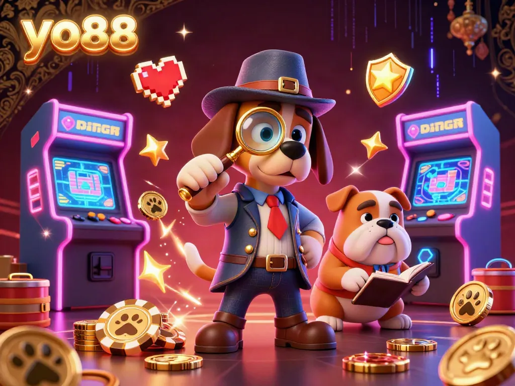 Engage with thrilling adventures at yo88, where a detective explores golden poker chips amidst stunning casino elements.