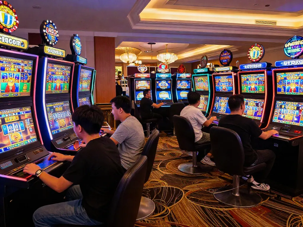 Engaging slot gacor gaming scene with players enjoying vibrant casino atmosphere and advanced technology.