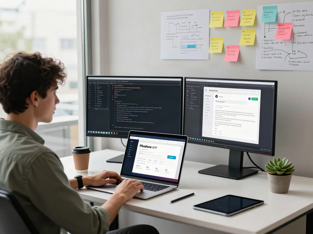 Pikashow APK download showcased on a developer's laptop in a modern workspace.