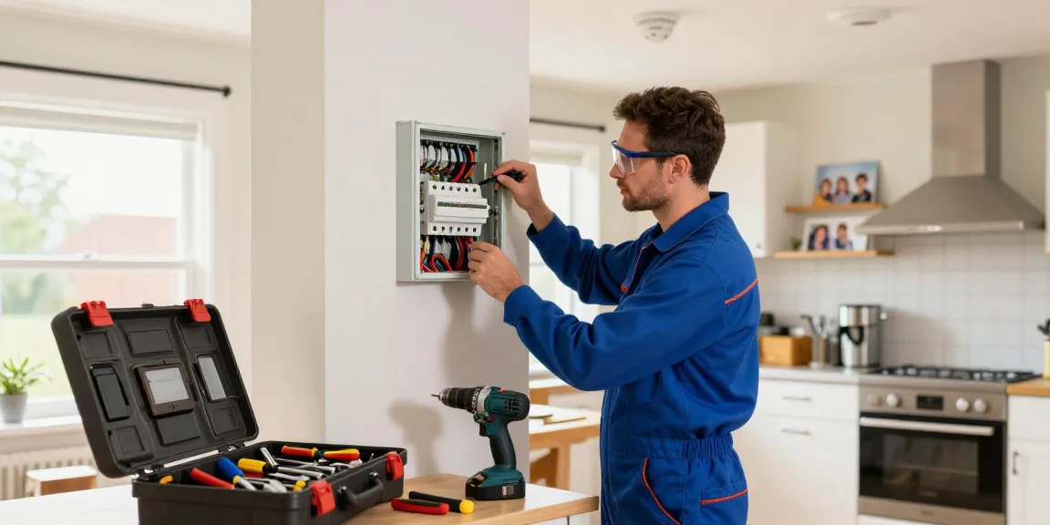 Emergency electrician in Bromsgrove inspecting a circuit panel for home safety.